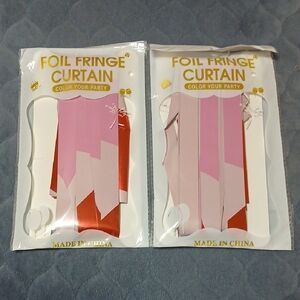 2 Foil Fringe Curtains in Pink and Red